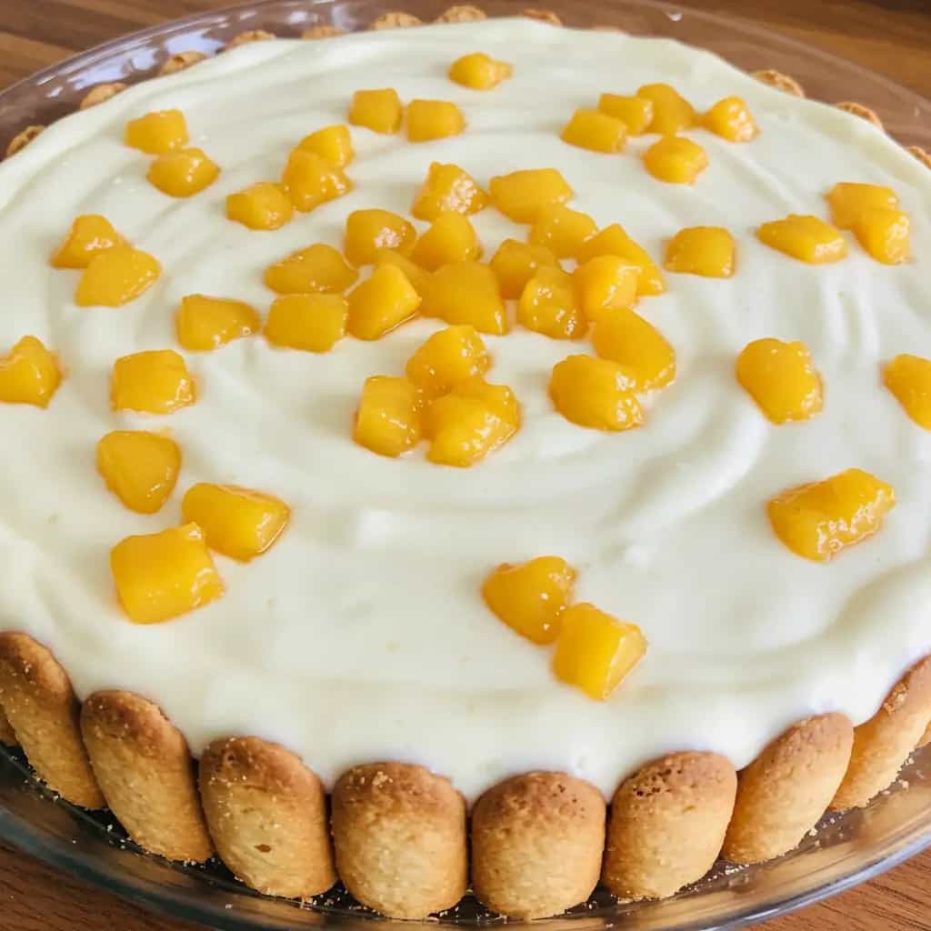 Torta de leite condensado com limão e pessêgos