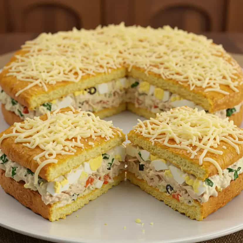 Foto deliciosa de Torta de pão de forma com frango pronta para servir - Tortas Salgadas