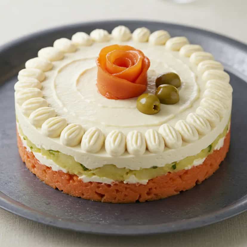 Foto deliciosa de Torta Fria de Pão com Frango e Purê de Batata pronta para servir - Tortas Salgadas