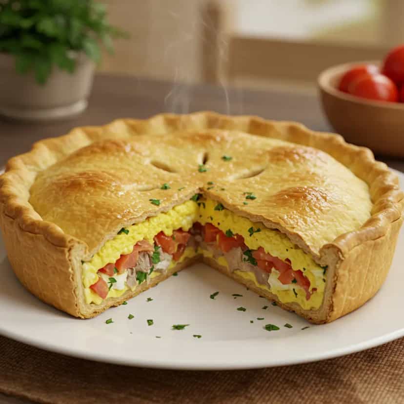 Foto deliciosa de Torta salgada de sardinha pronta para servir - Lanches de Padaria