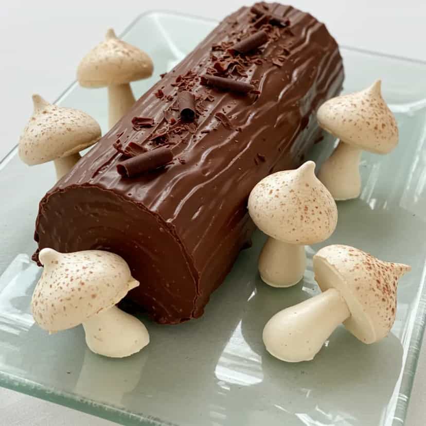 Foto deliciosa de Tronco de Chocolate com Cogumelos de Suspiro pronta para servir - Outras Receitas