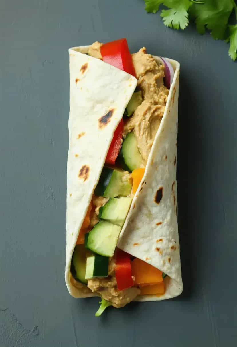 Foto deliciosa de Wrap Vegano de Hummus e Legumes pronta para servir - Snacks Naturais
