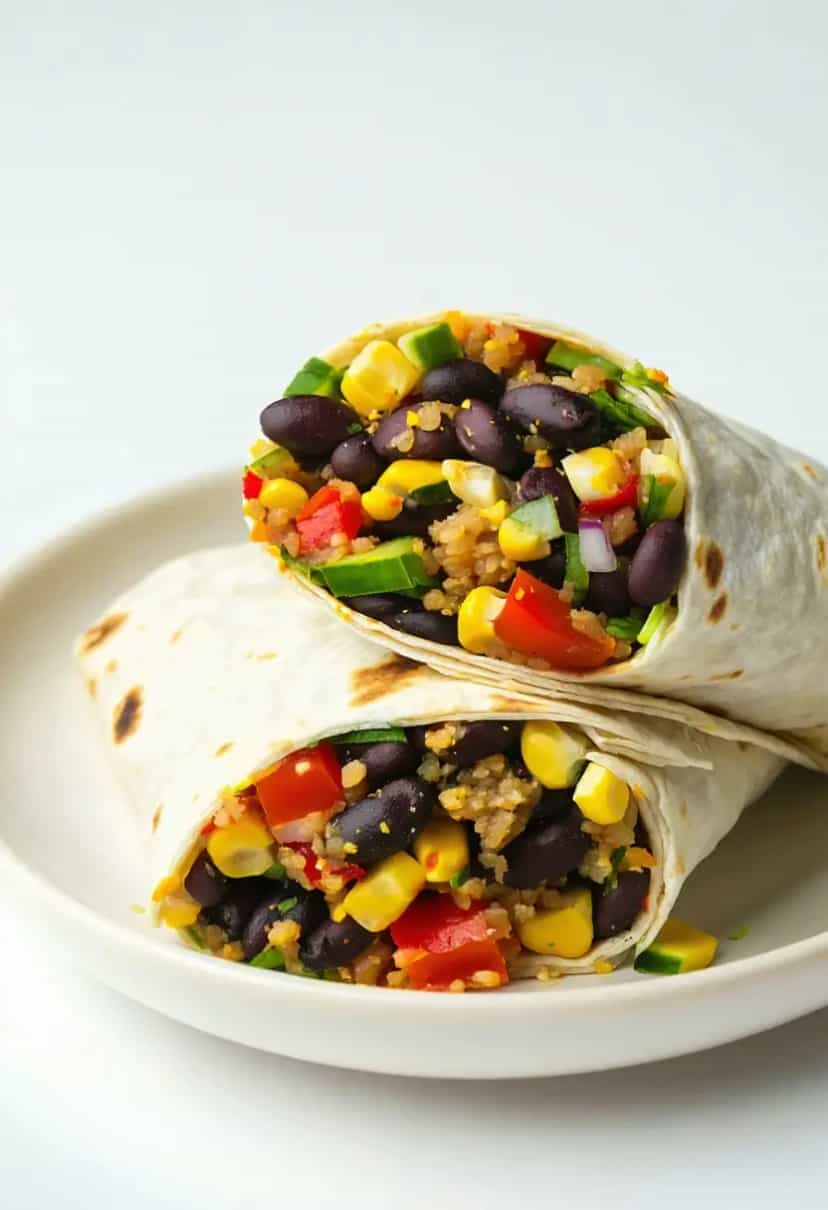 Foto deliciosa de Wrap de Burrito Vegetariano de Feijão Preto pronta para servir - Sanduíches & Hambúrgueres