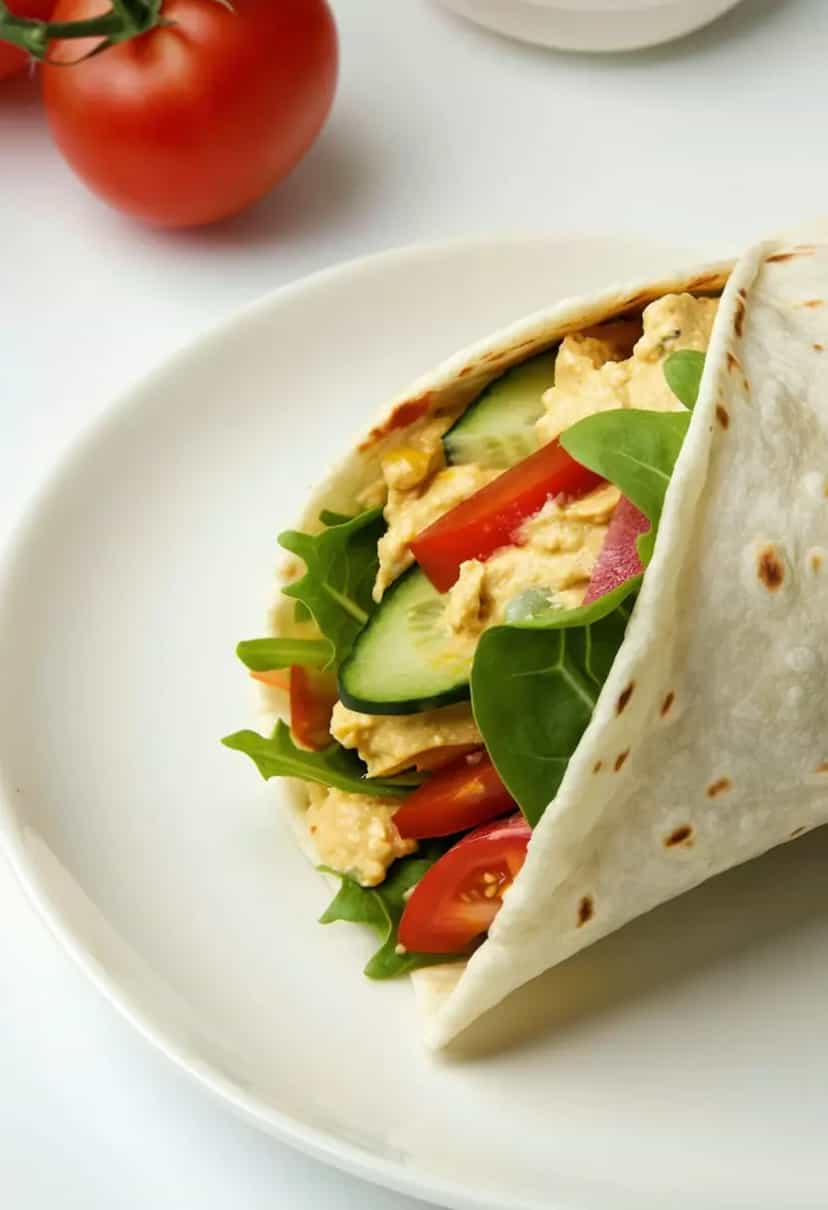 Foto deliciosa de Wrap de Legumes e Hummus pronta para servir - Snacks Naturais