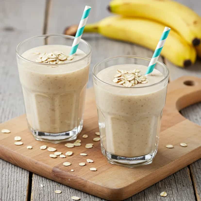 Foto deliciosa de Vitamina Cremosa de Banana, Abacate e Morango pronta para servir - Sucos & Smoothies