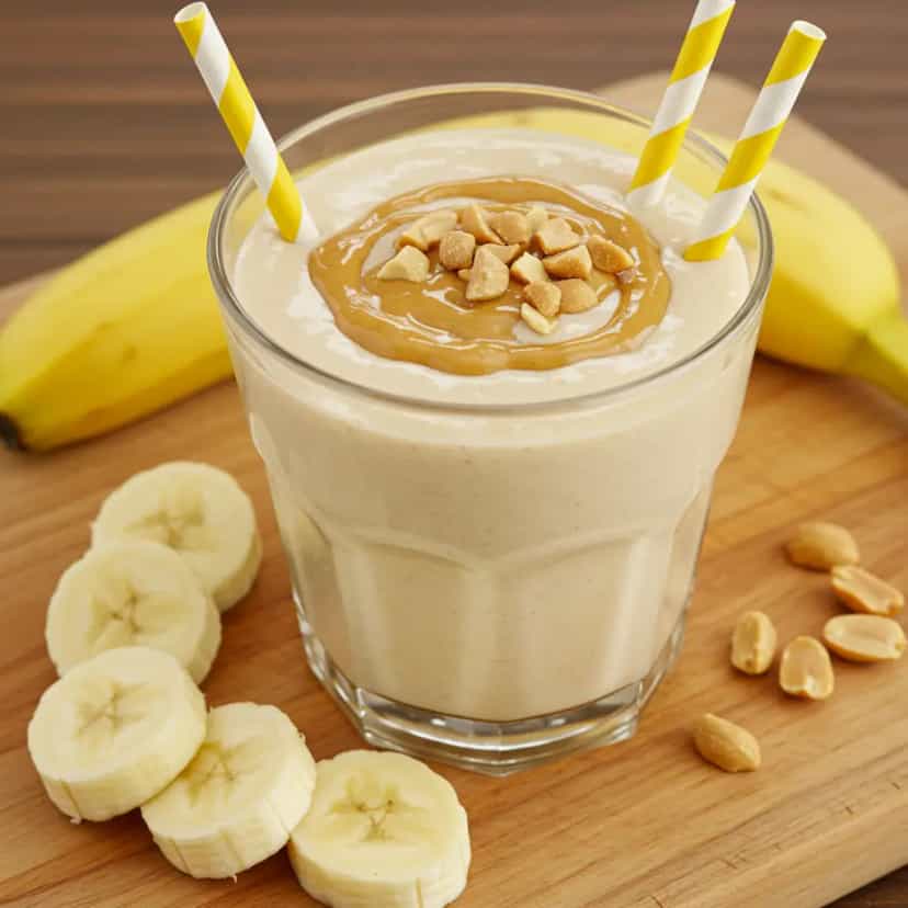 Foto deliciosa de Vitamina Cremosa de Banana e Amendoim pronta para servir - Sucos & Smoothies