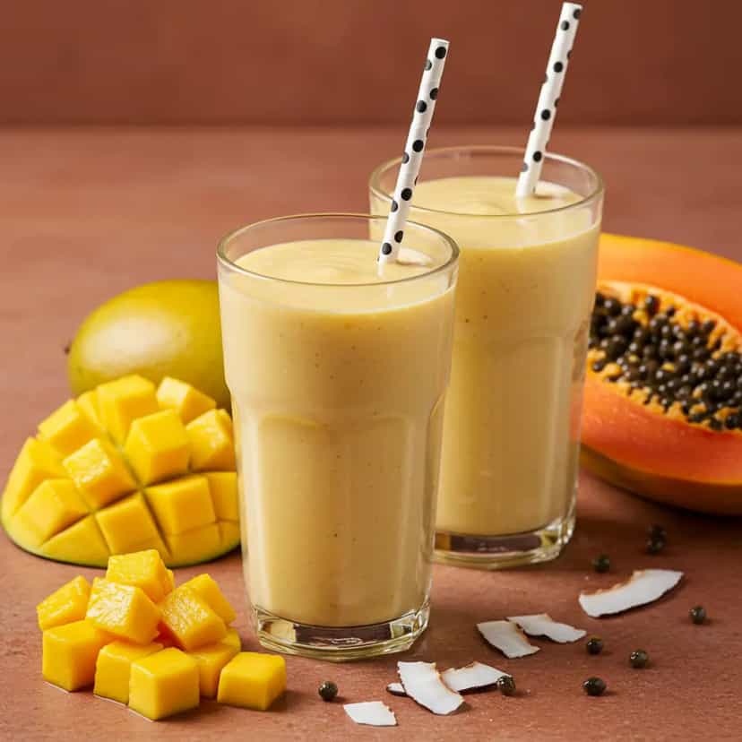 Foto deliciosa de Vitamina Refrescante de Manga, Banana e Maçã pronta para servir - Sucos & Smoothies