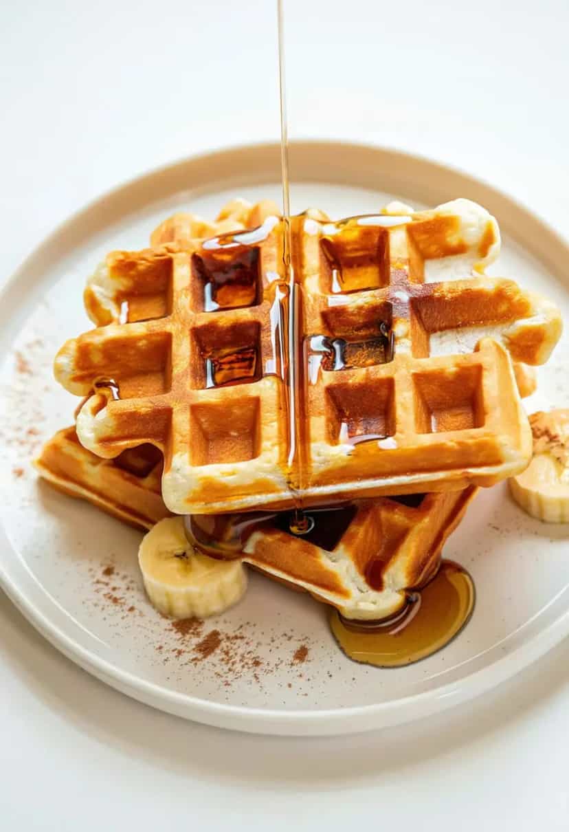 Foto deliciosa de Waffles de Aveia e Banana pronta para servir - Panquecas & Waffles