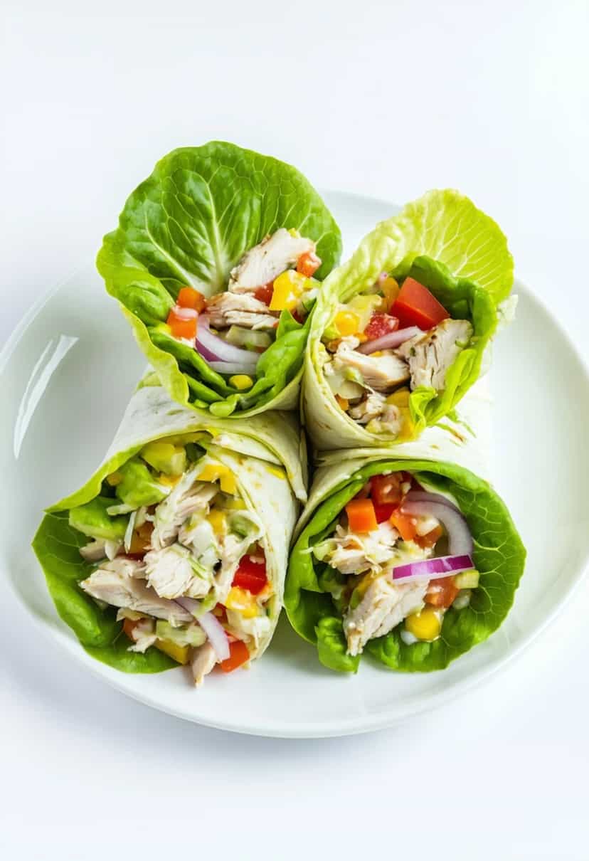 Foto deliciosa de Wrap de Alface com Frango pronta para servir - Snacks Naturais