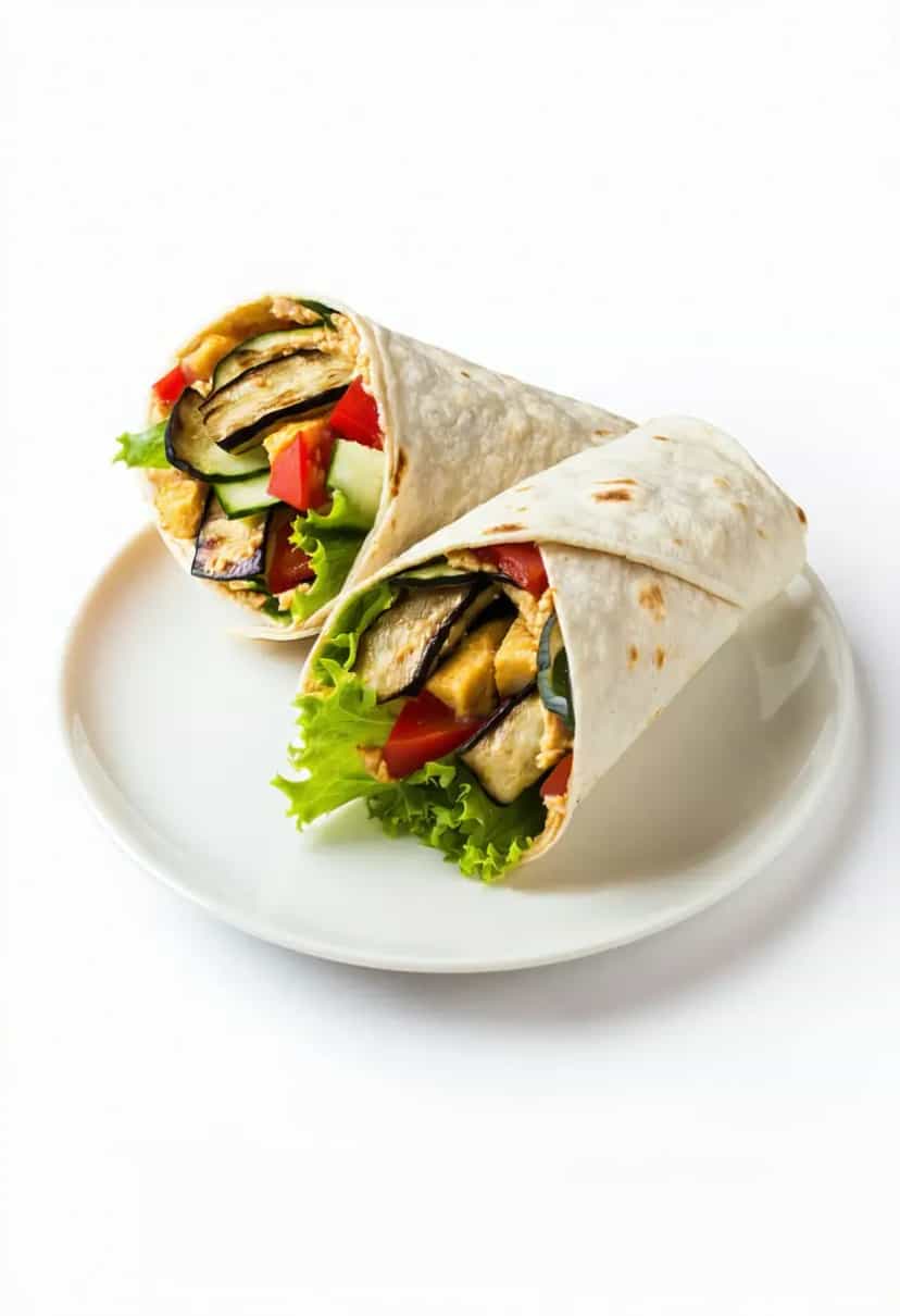 Foto deliciosa de Wrap de Berinjela e Hummus pronta para servir - Snacks Naturais