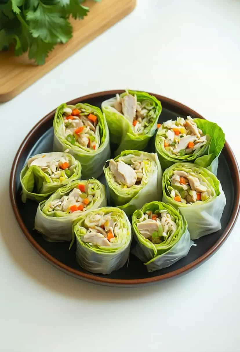 Foto deliciosa de Wrap de Repolho com Frango pronta para servir - Snacks Naturais