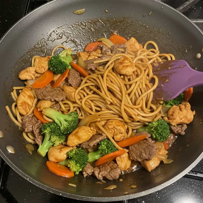 Foto deliciosa de Yakisoba de Frango e Carne pronta para servir - Outras Receitas