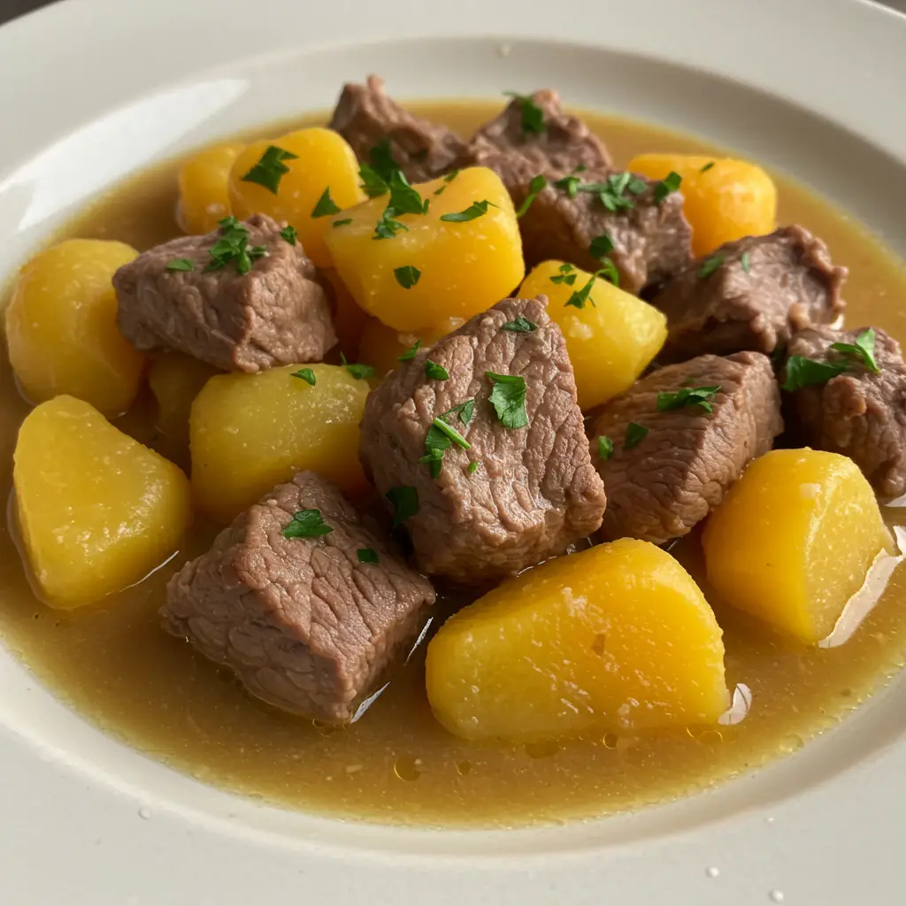 Carne de Acém com Mandioca na Panela de Pressão