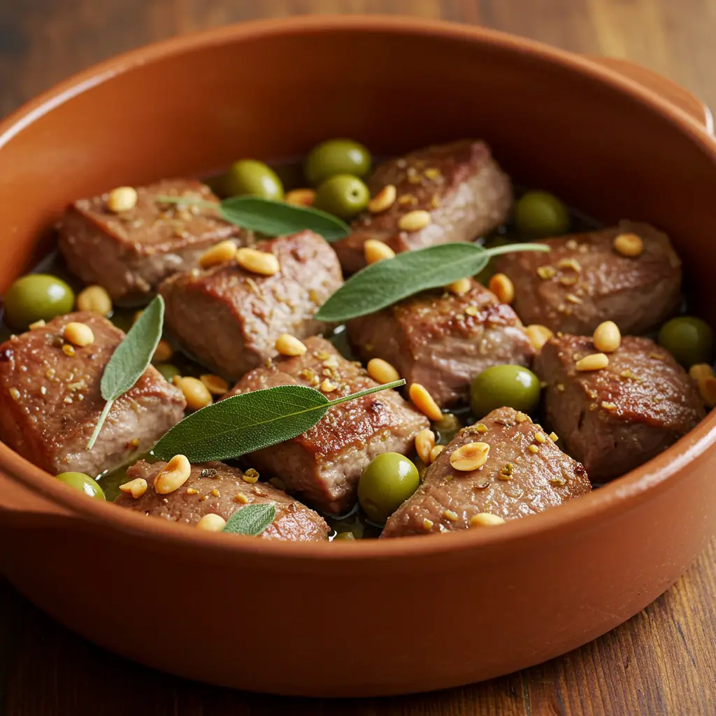 Coelho com Sálvia, Azeitonas e Pignoli