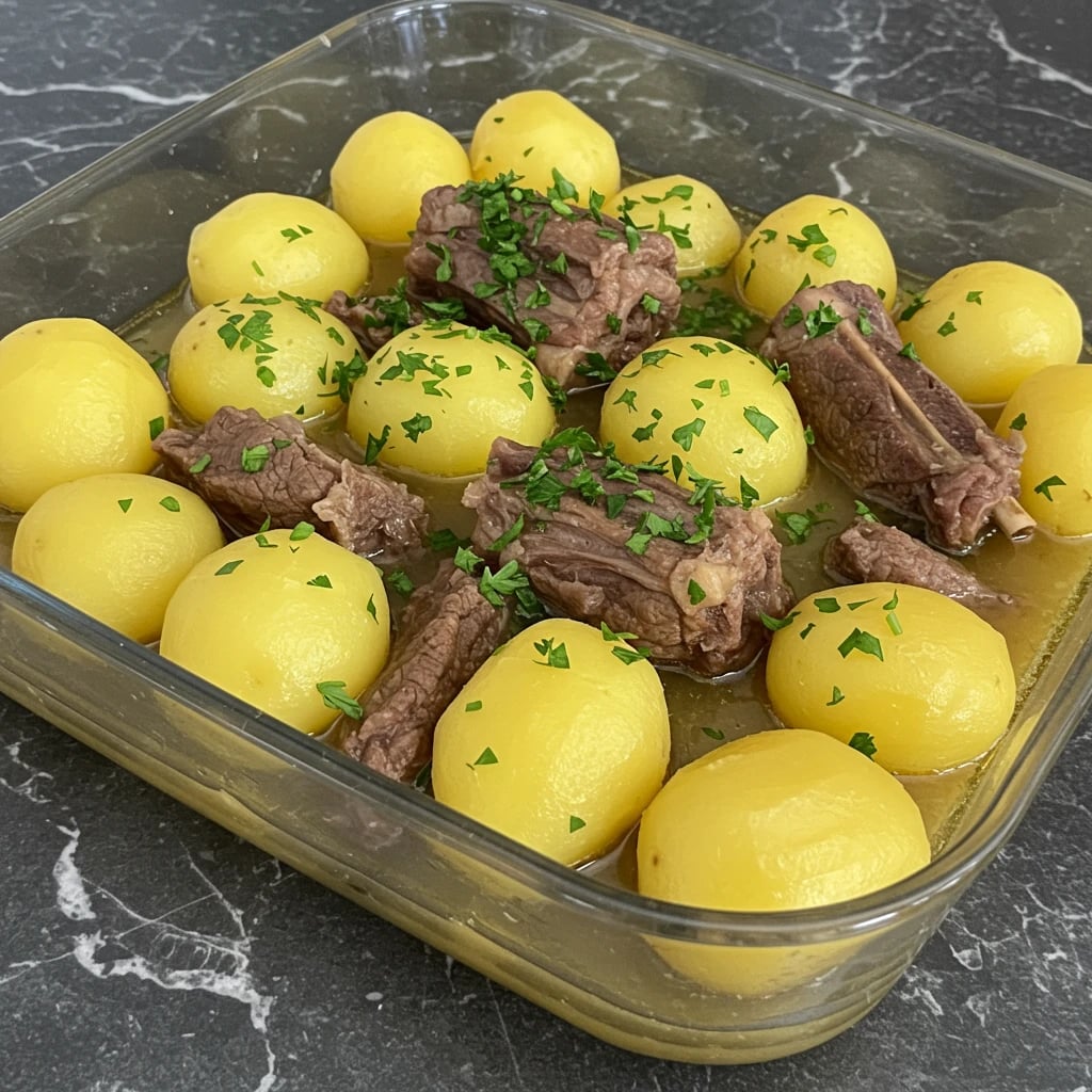 Costelinha de Porco com Batata Bolinha ao Molho