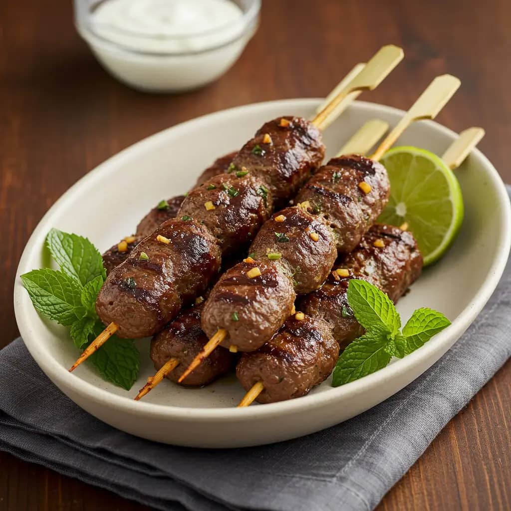 Espetos de Kafta com Molho de Hortelã
