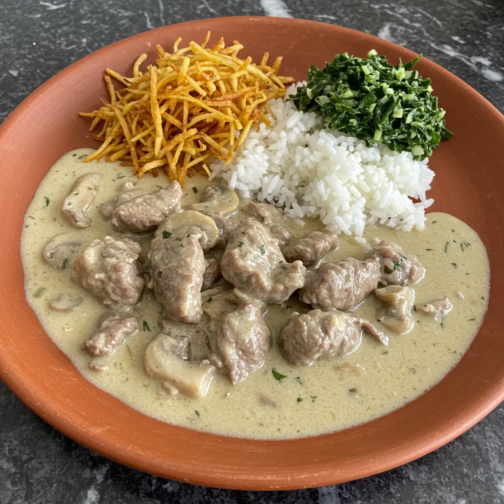 Estrogonofe de Carne com Cogumelos e Vinho Tinto