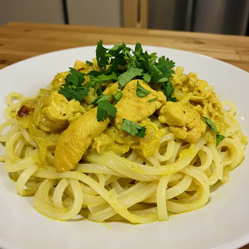 Macarrão com Frango ao Curry Delicioso