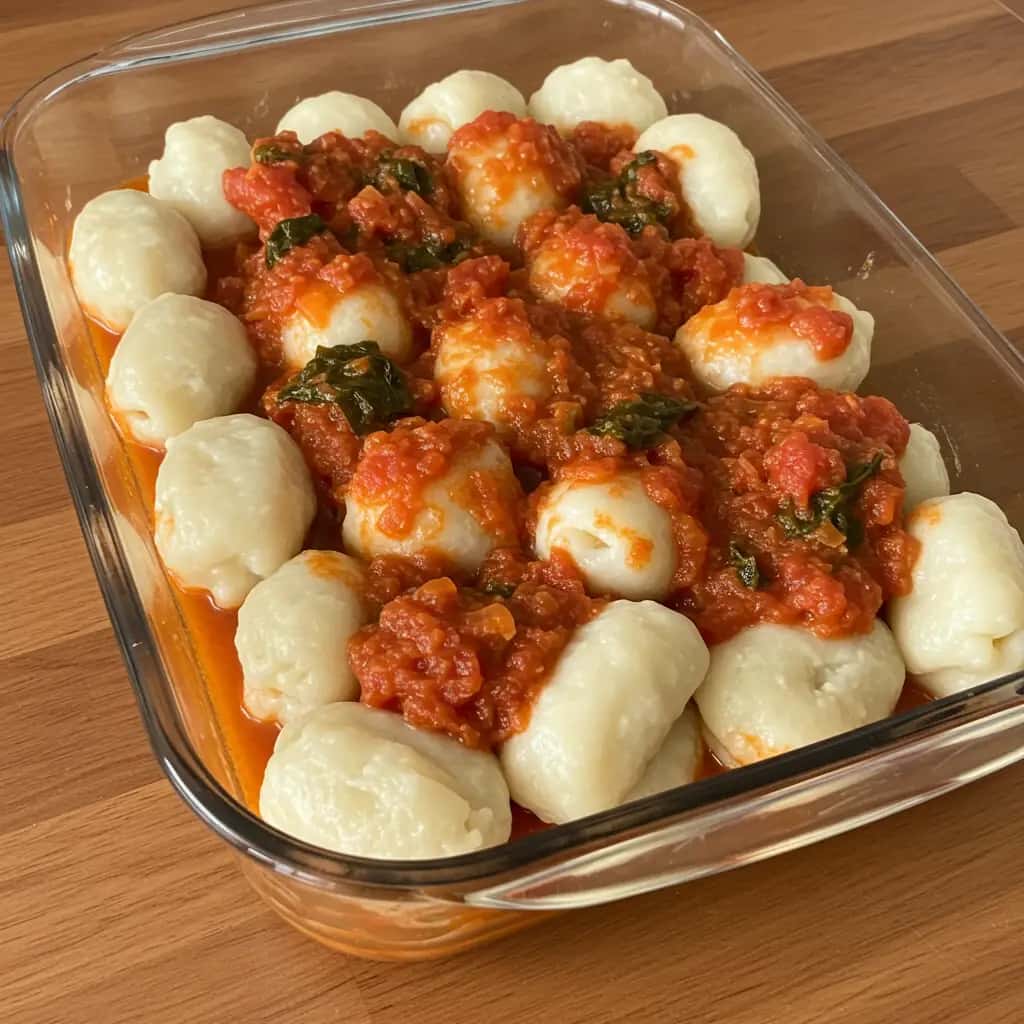 Nhoque de Batata da Vovó: Molho de Tomate e Escarola