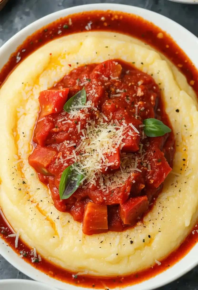 Polenta Cremosa com Molho de Tomate
