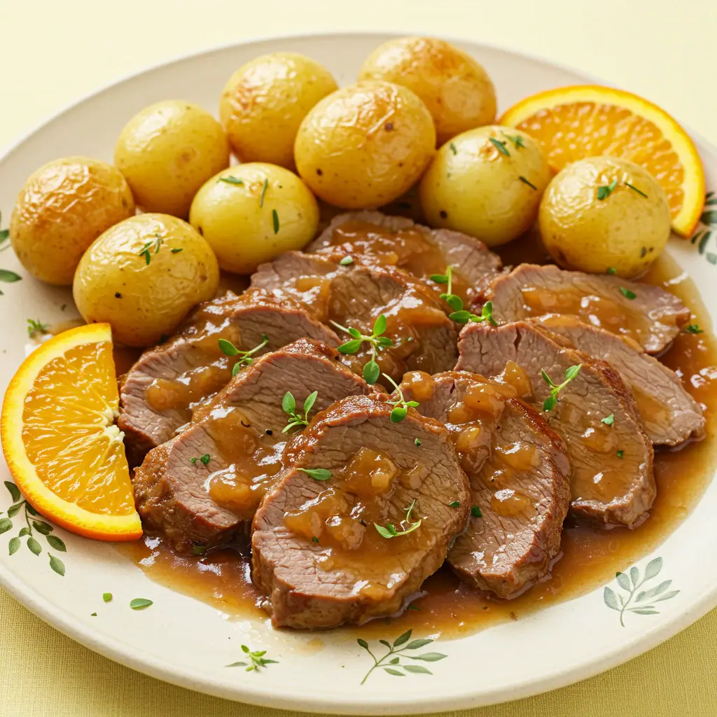 Porco Assado com Molho de Cebola e Ervas