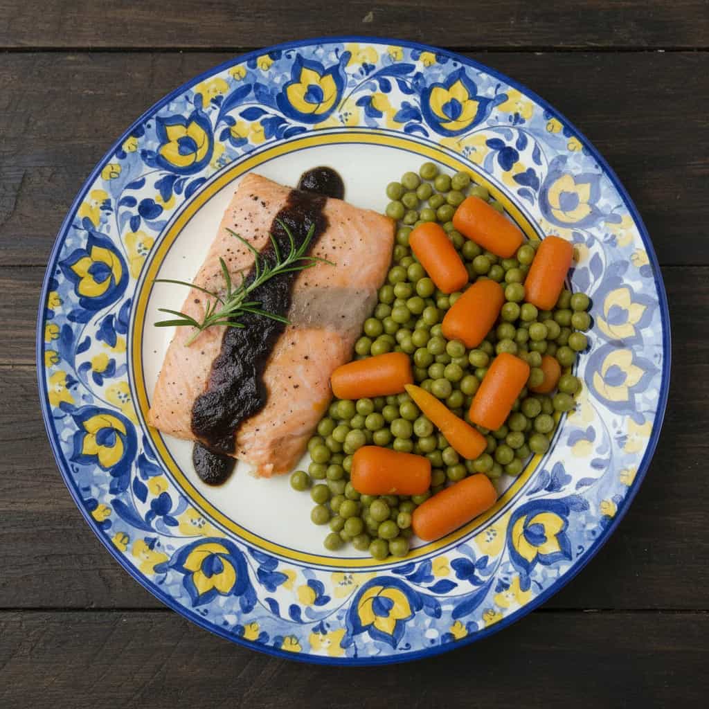 Salmão com Pesto, Ervilhas e Cenoura no Microondas
