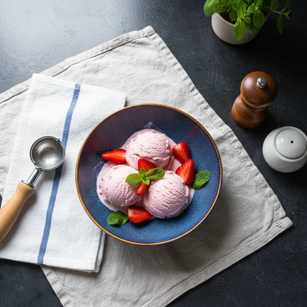 Sorvete Cremoso de Morango com Iogurte