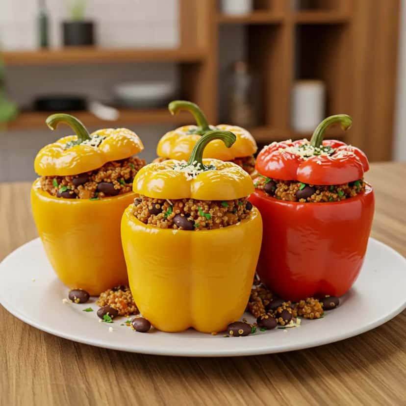 Pimentões Recheados: Quinoa & Feijão Preto