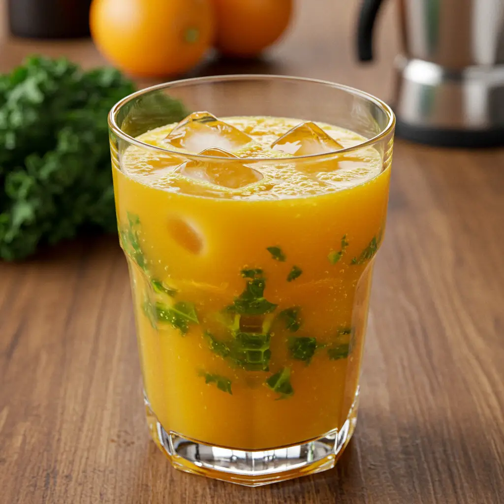 Suco de laranja com couve