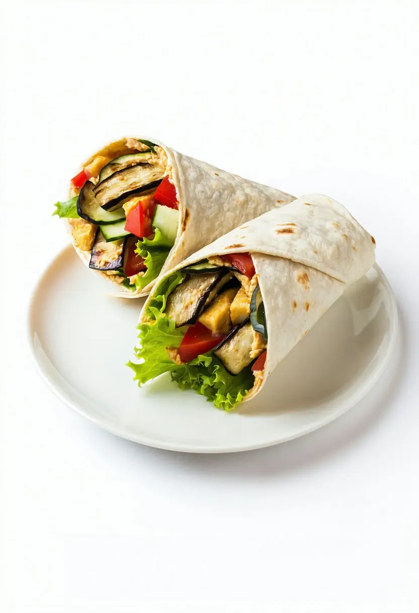 Wrap de Berinjela e Hummus Caseiro